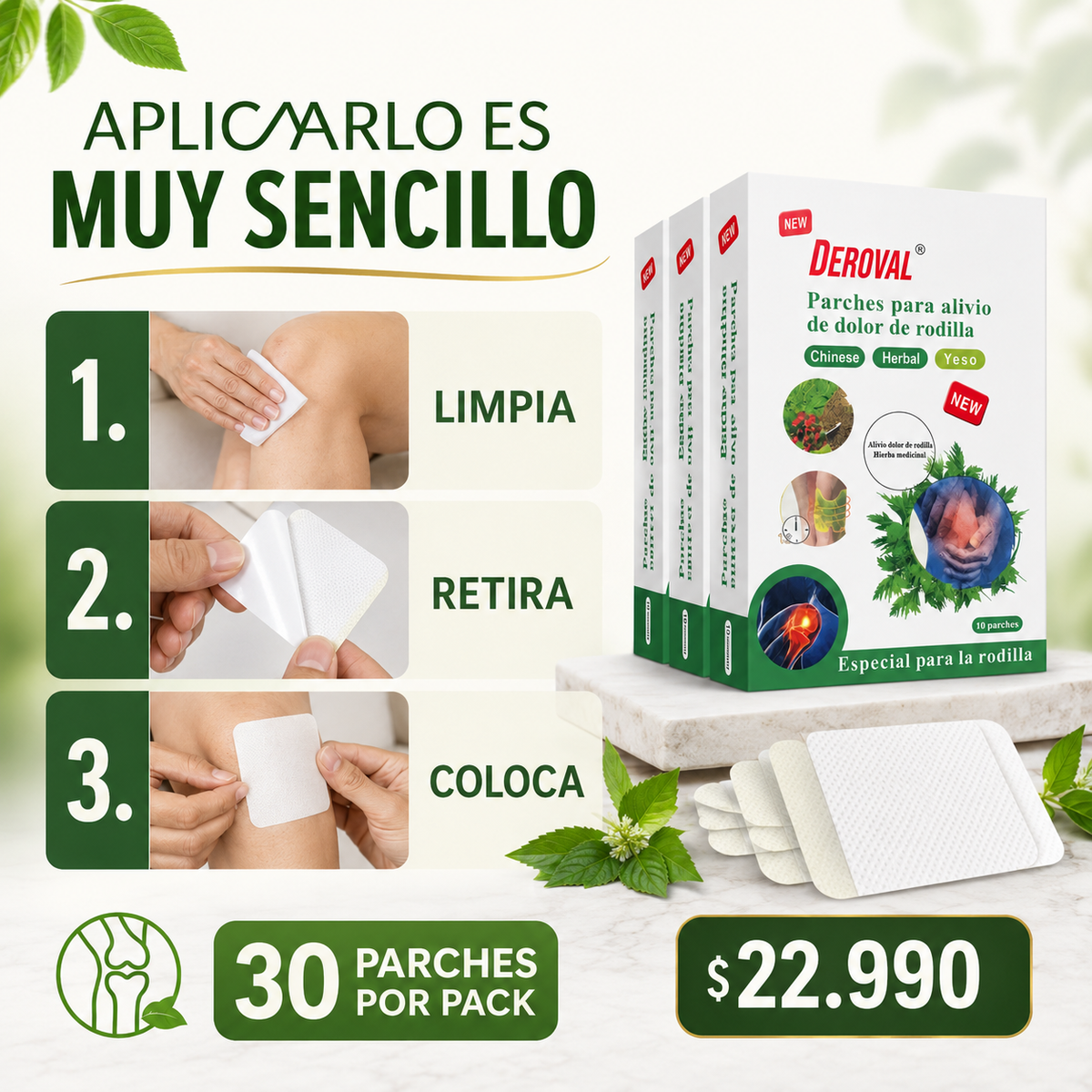 Recupera la Comodidad de tus Rodillas con Parches Herbales – Pack de 30