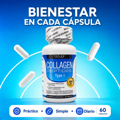 Colágeno Hidrolizado Tipo I Toplux® – 60 Cápsulas para Belleza y Bienestar