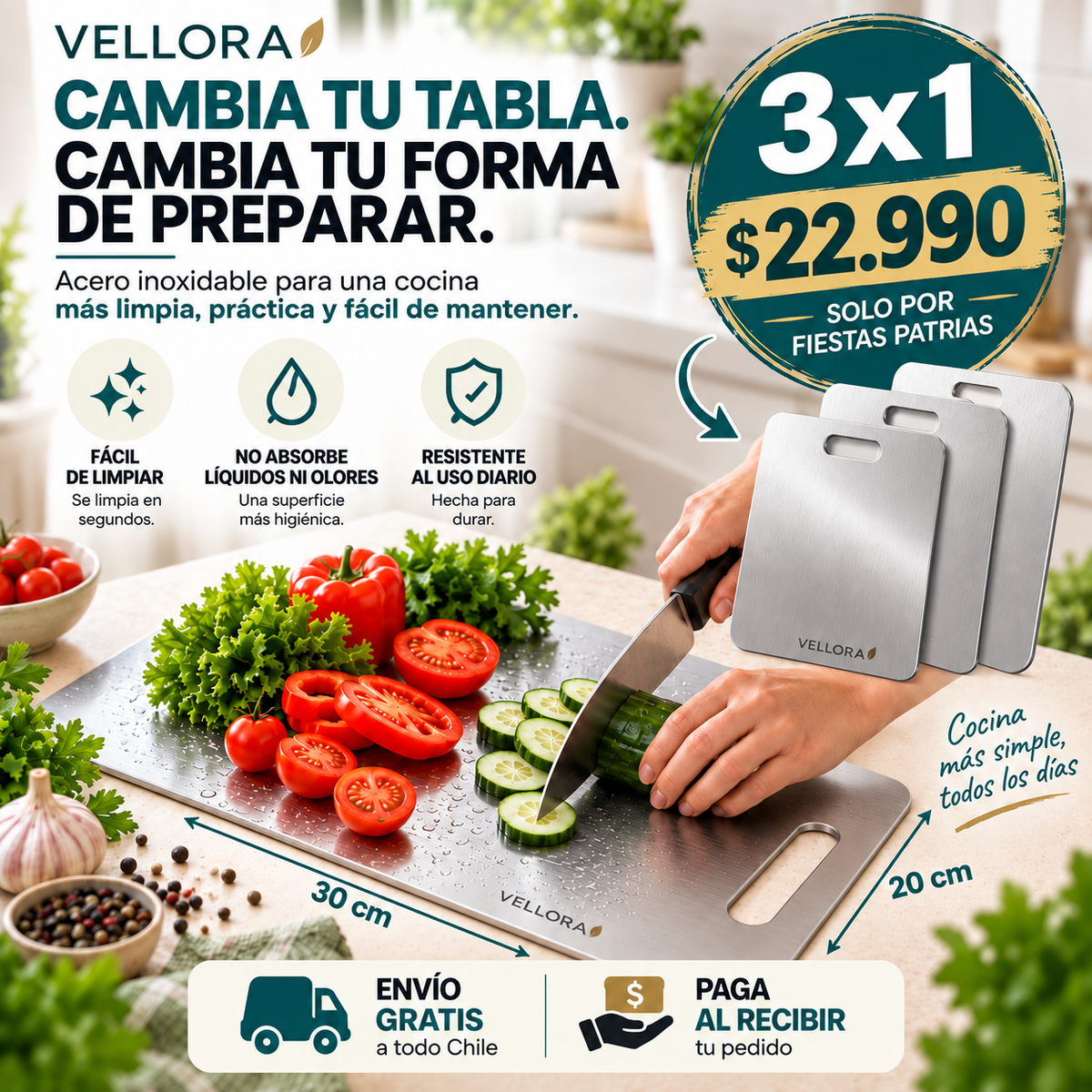 Tabla de Acero Inoxidable 3x1+ENVIO GRATIS🚚🏠